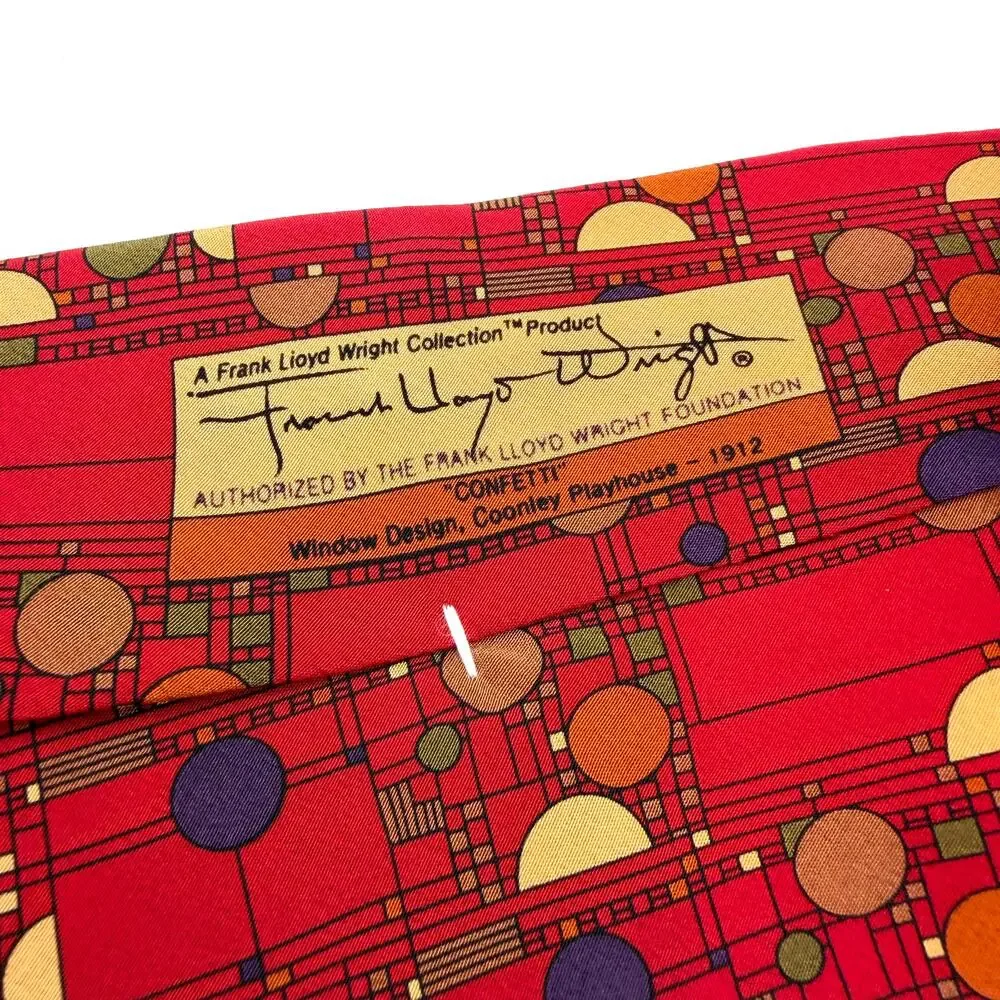Vintage 90s Frank Lloyd Wright Red 100% Silk Confetti Coonley Playhouse Tie